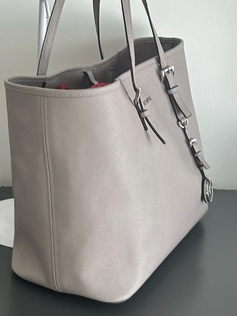 Michael Kors Jet Set Gray Saffiano Leather Large Tote Shoulder Bag